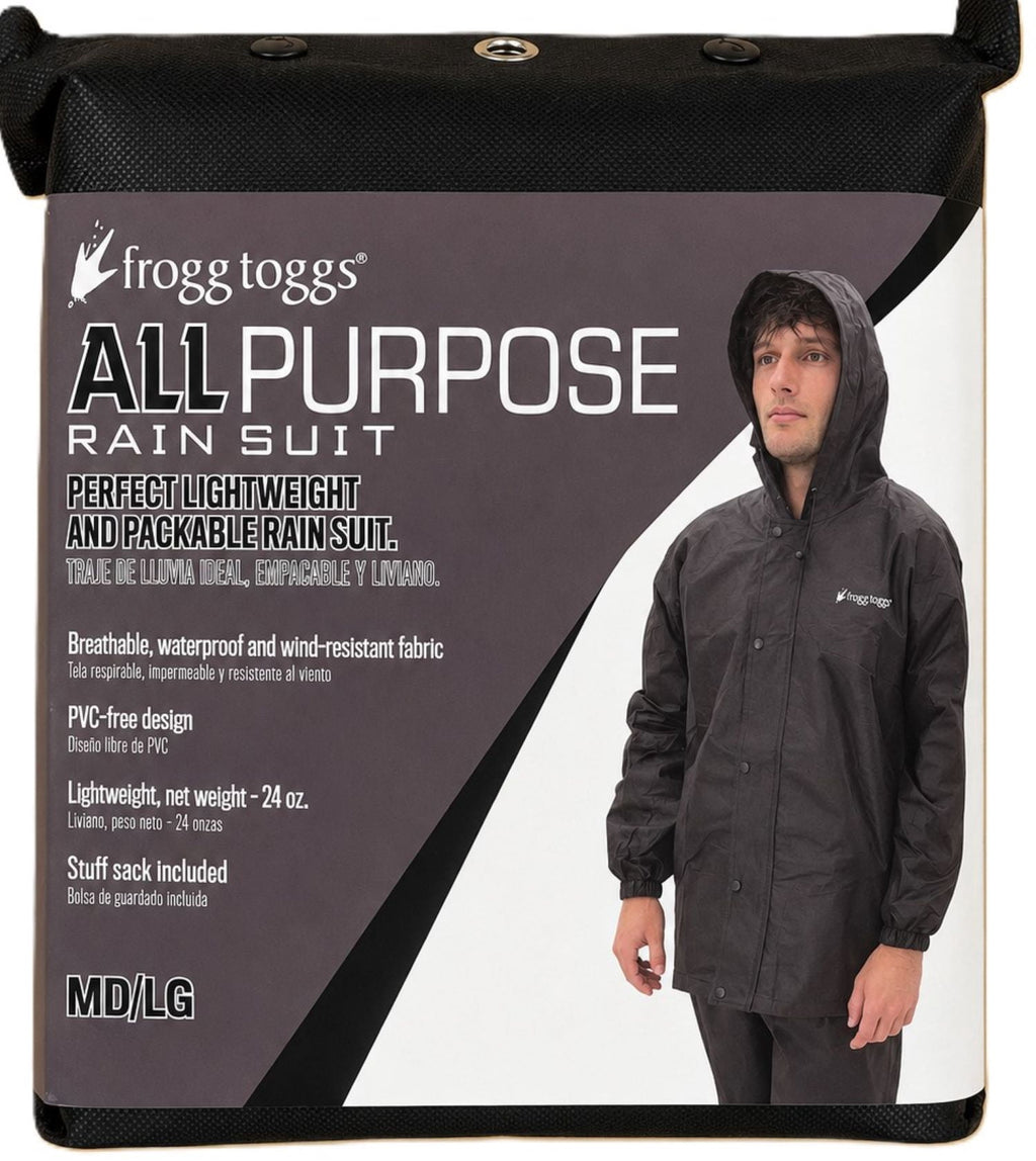 Frogg Toggs All-Purpose Rain Suit for Men, Waterproof Rain Jacket & Pants, Black, Size M/L