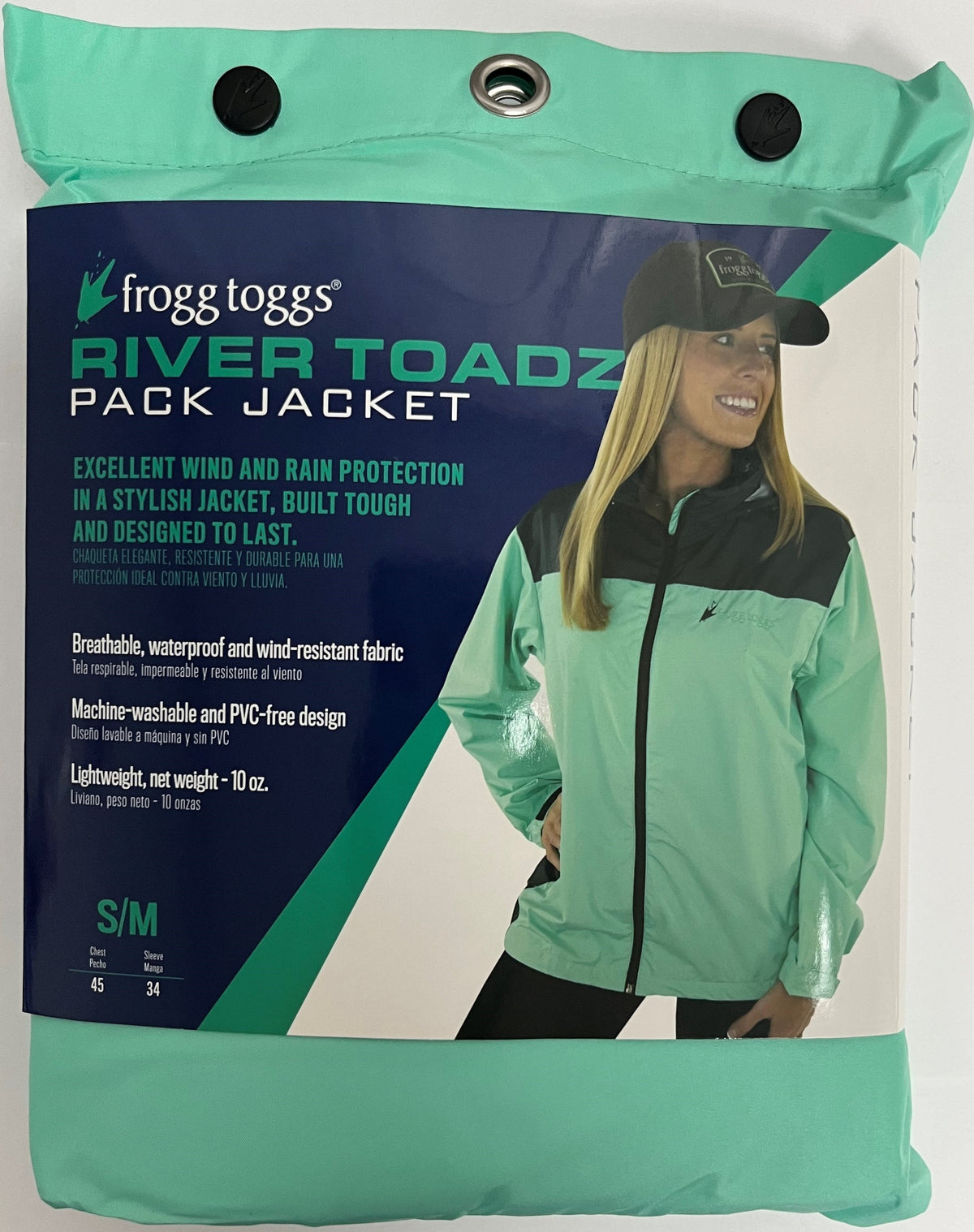 Frogg Toggs River Toadz Rain Jacket with Set-In Sleeves, Waterproof Rain Gear for Women, Seafoam/Gray, Size S/M
