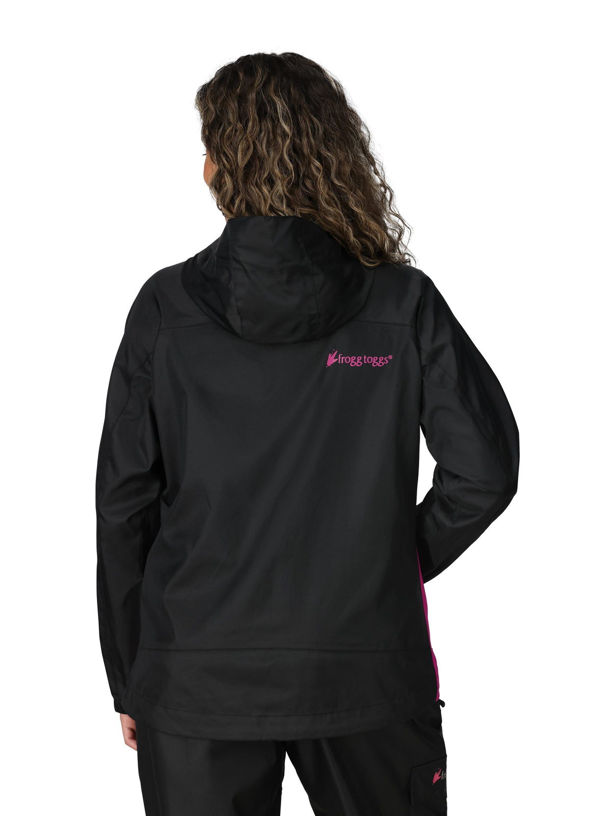 Frogg Toggs StormWatch Jacket, Waterproof Jacket for Women with Adjustable Hood, Black/Pink, Extra Large