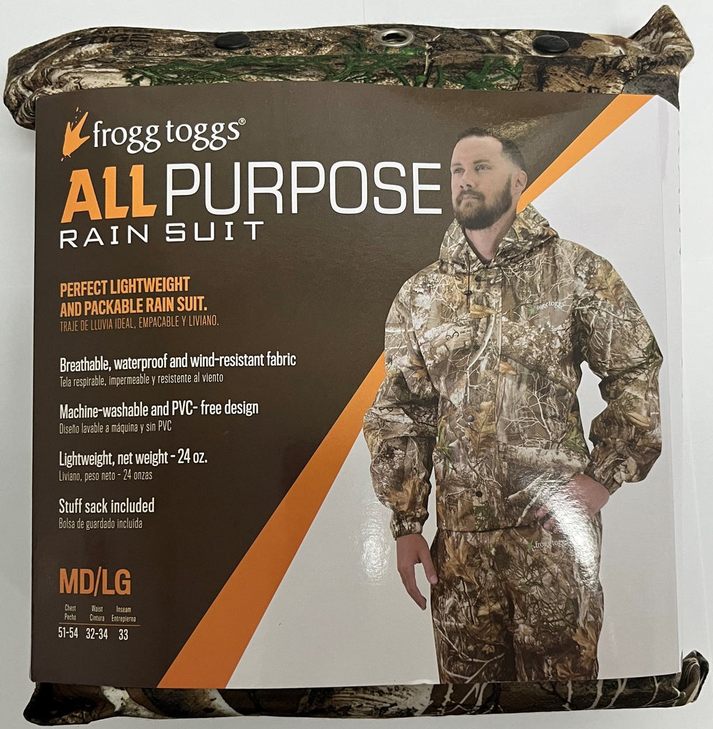 Frogg Toggs All-Purpose Rain Suit for Men, Waterproof Bi-Laminate Camo Pants & Jacket, Realtree Edge, Size MD/LG
