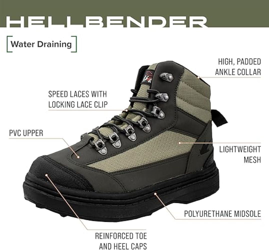 Frogg Toggs Hellbender Felt-Wading Ankle Boots, Wide Width Ankle-High, Green/Black (Men’s Shoes)