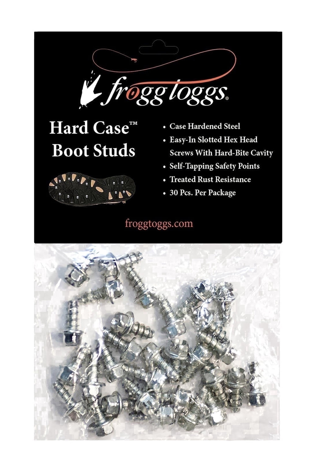 Frogg Toggs Hard-Case Steel Boot Studs with Slotted Hex Head Screws for Traction Boots, 30 Count