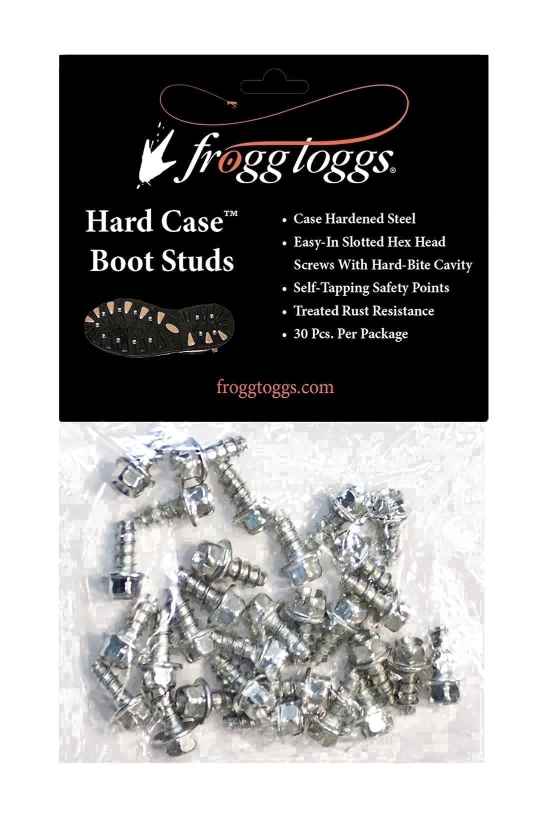 Frogg Toggs Hard-Case Steel Boot Studs with Slotted Hex Head Screws for Traction Boots, 30 Count