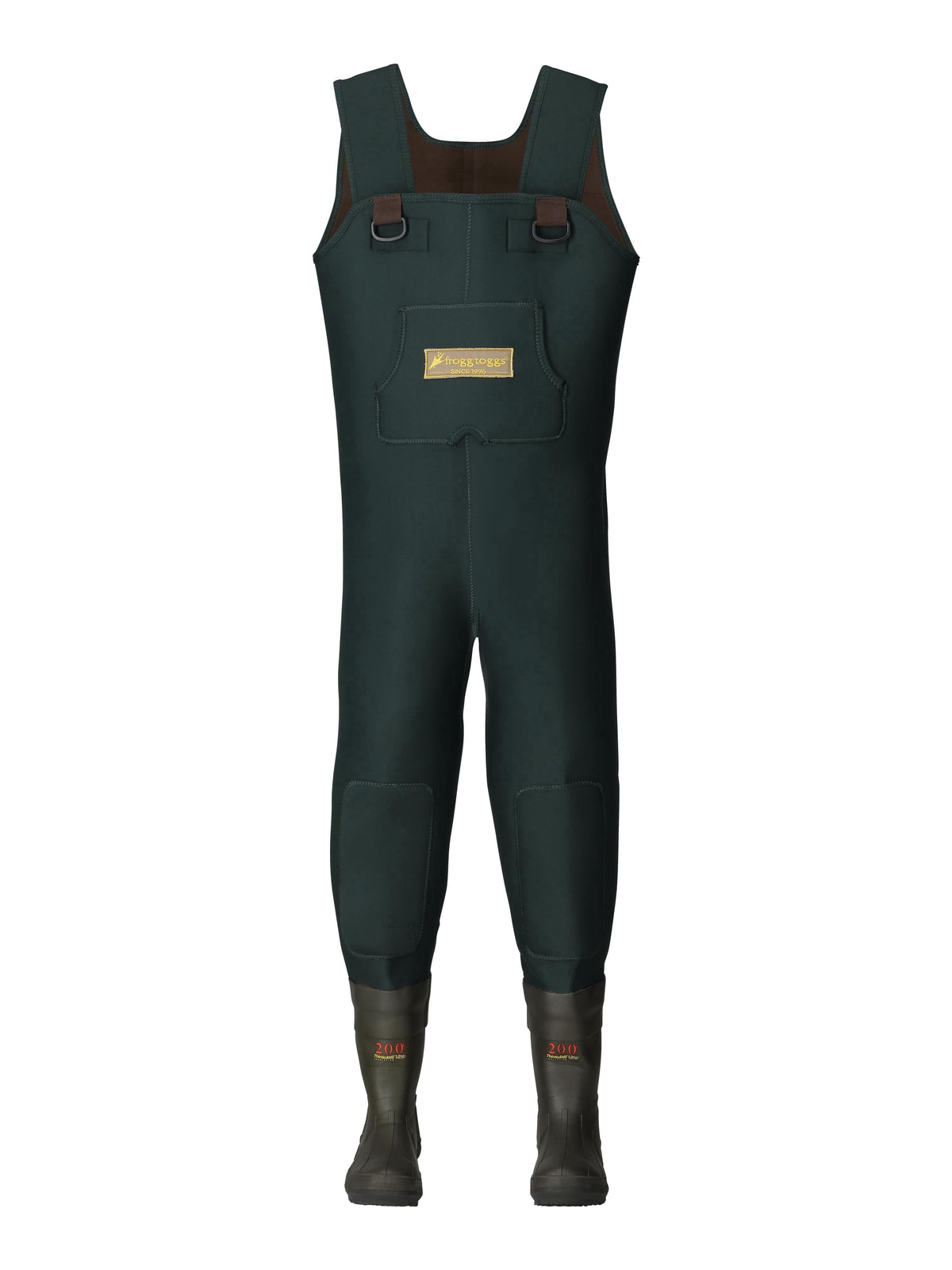 Frogg Toggs Youth Amphib 3.5mm Neoprene Chest Waders with Thinsulate Rubber Boots, Forest Green, Size 4