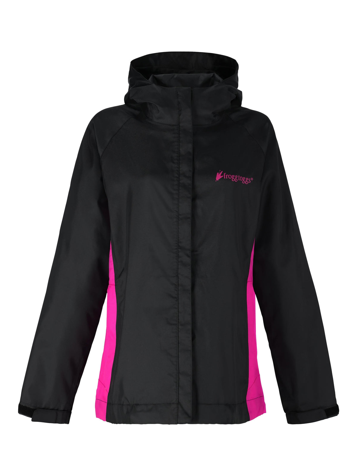 Frogg Toggs StormWatch Jacket, Waterproof Jacket for Women with Adjustable Hood, Black/Pink, Extra Large